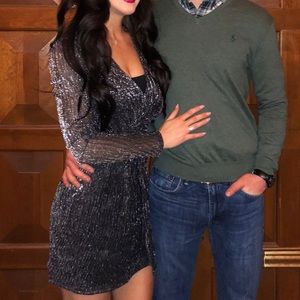 Lush silver black metallic twist front dress XS